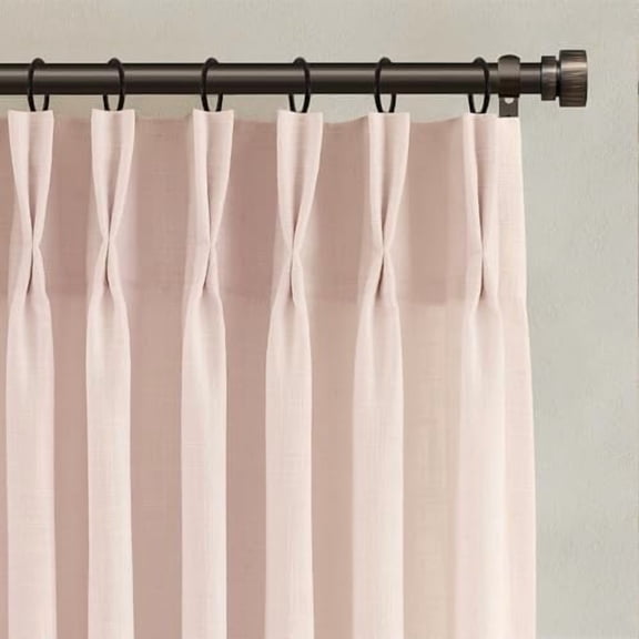 Light Pink Linen Curtains Pinch Pleated 90 Inch Length 2 Panels for Nursery Baby Girls Bedroom Semi Sheer Light Filtering Pleated Linen Curtains for Living Room Bedroom Dusty Blush Pink