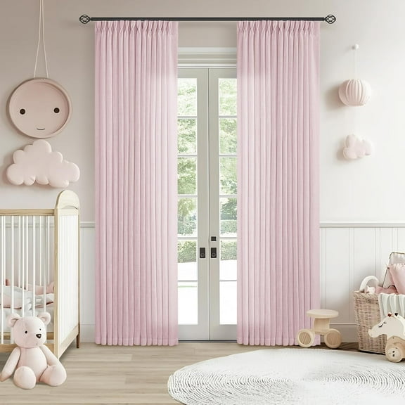 Light Pink Linen Pinch Pleat Curtains 84 Inch Length, 2 Panels for Girls Room, Soft Thick Linen Semi Sheer Light Filtering Pleated Drapes, Blush Dusty Pink