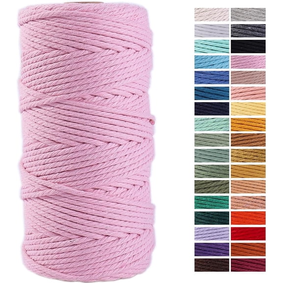 Light Pink Macrame Cord 3mm x 109Yards,Colored Cotton Rope Craft Cord Colorful Cotton Cord Twine for Wall Hanging Plant Hangers Crafts Knitting Decorative Projects