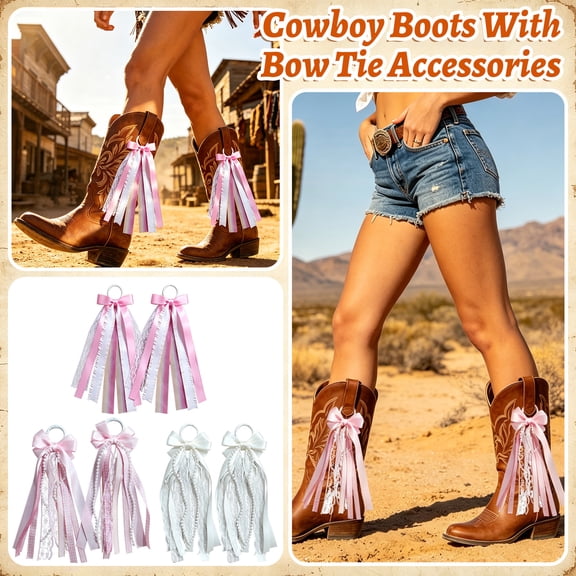 Light Pink Martin Boot Bows and Charms Set Pink white Buffalo Plaid Ribbon Bow with Glitter Pearl Lace, Cowboy Boot Decorations for Holiday Birthday Celebrations