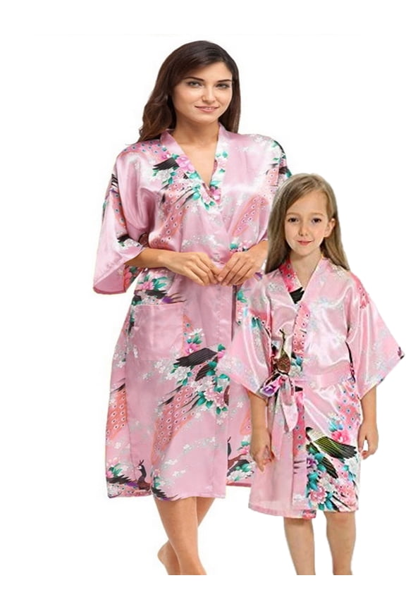 Light Pink Mommy and Me Robes, Floral, Satin Feel