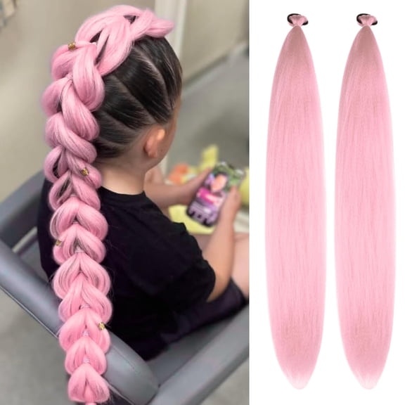 Light Pink Panytail Extension With Elastic Tie Long Synthetic Ponytail Braids For Cosplay Hailday Party Christmas Braid Colorful Hair Extension For Braids