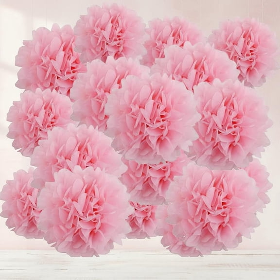 Light Pink Paper Pom Poms Decorations, DIY Tissue Paper Flowers Ball for Party Wedding Outdoor Decoration