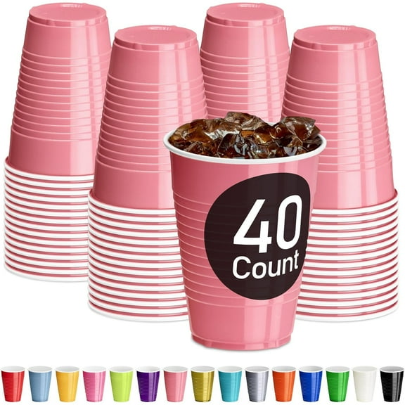Light Pink Plastic Cups, 12 oz Disposable Cups, Reusable Party Supplies (40 Count)