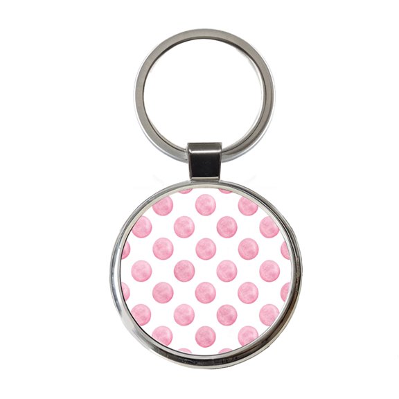 Light Pink Polka Dots White Background Metal Round Keychain