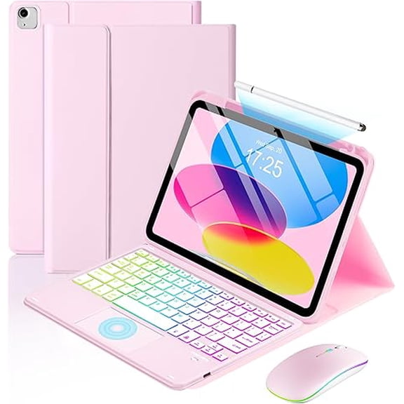 Light Pink Rainbow Backlit Keyboard Case for iPad Air & 11th/10th Gen