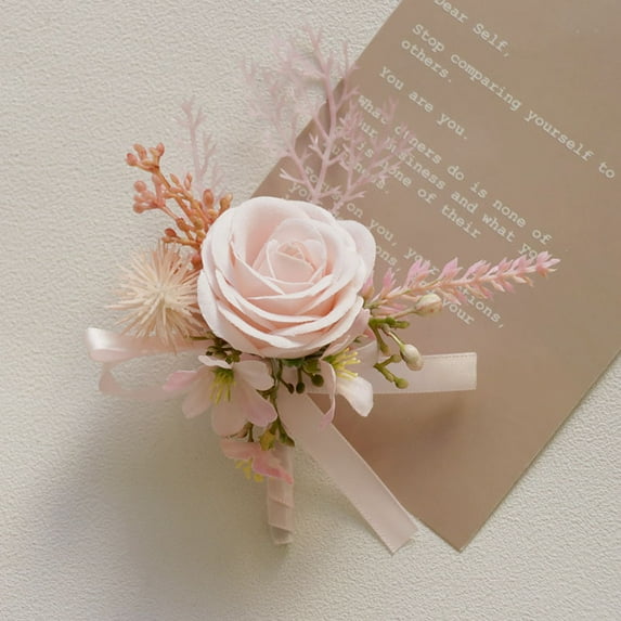 Light Pink Rose Corsage Wrist Flower Set, Rose Calla Lily Pin Wrist Hand Flower, Men Boutonniere for Homecoming Graduation Prom Bridal Wedding Party (Style A)