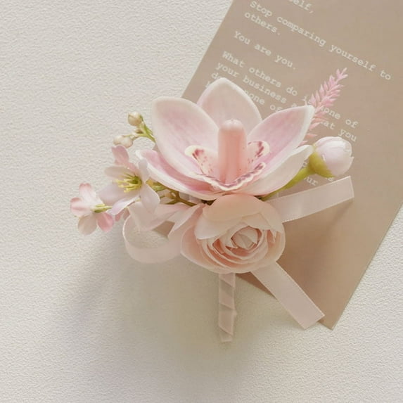 Light Pink Rose Corsage Wrist Flower Set, Rose Calla Lily Pin Wrist Hand Flower, Men Boutonniere for Homecoming Graduation Prom Bridal Wedding Party (Style C)