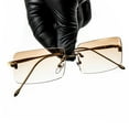 thumbnail image 1 of Light Pink Rose Gold Gradient Tint Rectangular Gold Frame Men's Women's Rimless Sunglasses, 1 of 6