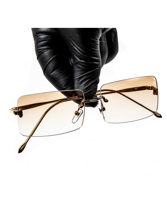 Light Pink Rose Gold Gradient Tint Rectangular Gold Frame Men's Women's Rimless Sunglasses