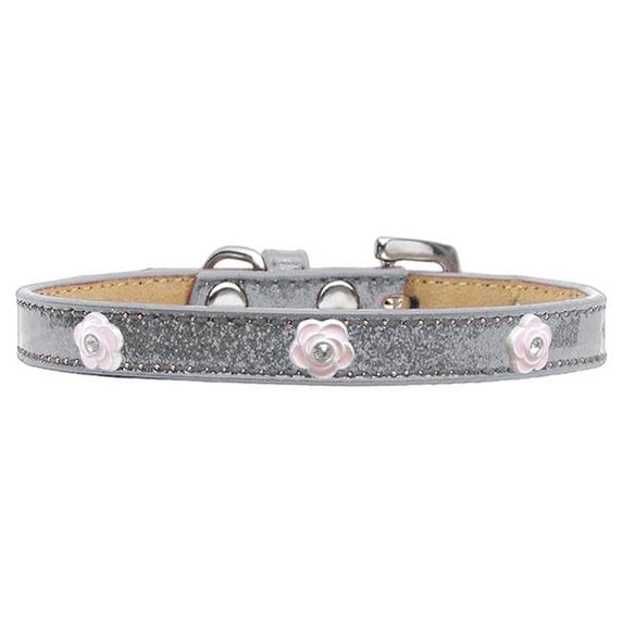 Light Pink Rose Widget Dog Collar, Silver Ice Cream - Size 10