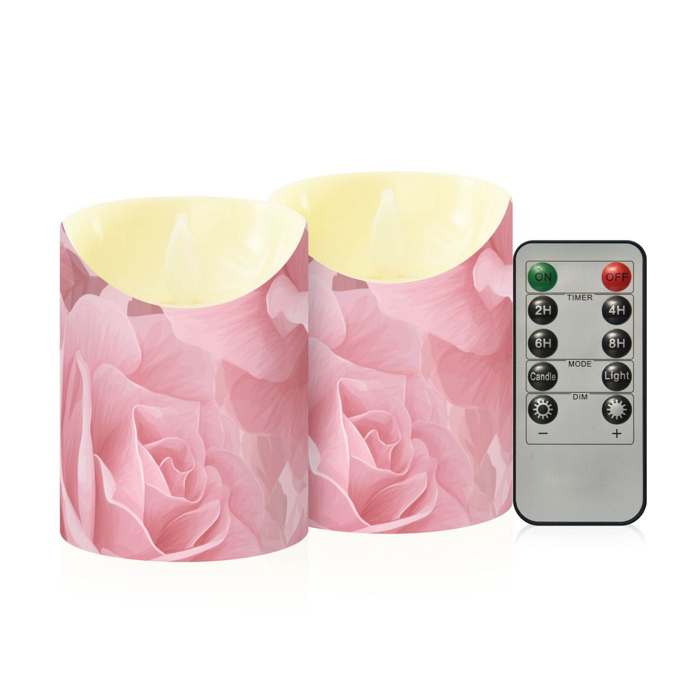 Light Pink Roses Flickering Flameless Candles with Remote Timer Battery Operated LED Tealight Set of 2 M