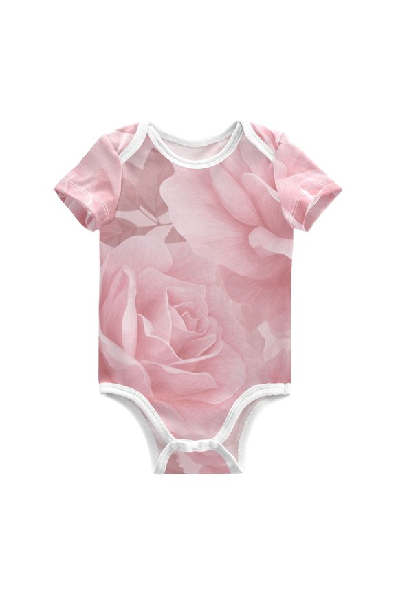 Light Pink Roses Pure Cotton Bodysuit Short Sleeve Pajamas One-Piece Romper Unisex 6M