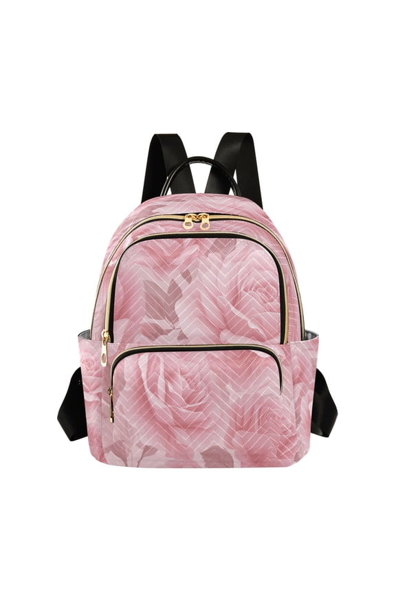 Light Pink Roses Quilted Backpack Fashion Daypack Commuter Bag for Women 8.5 L