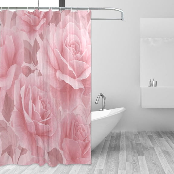 Light Pink Roses Shower Curtains with 12 Hooks Waterproof Bathroom Decor 66" x 72"