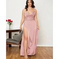 thumbnail image 1 of Light Pink Satin Cowl Neck Spaghetti Strap Maxi Dress With High Slit, 1 of 8