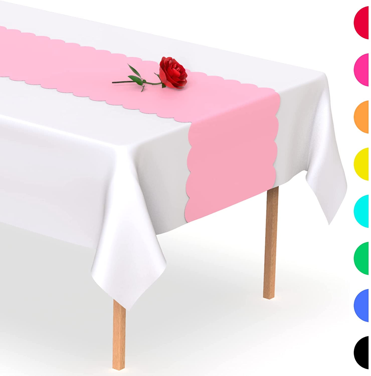 Light Pink Scallop Disposable Table Runner. 5 Pack 14 x 108 inch
