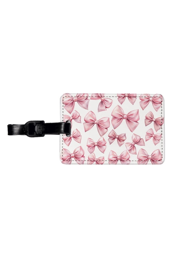 Light Pink Scattered Coquette Bows Watercolor Faux Leather Travel Luggage Tag