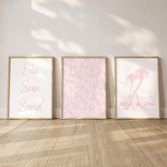 Light Pink Seashell Wall Art Coastal Cowgirl Grandma Aesthetic Beach Set 3 Stretched Canvas 8x12