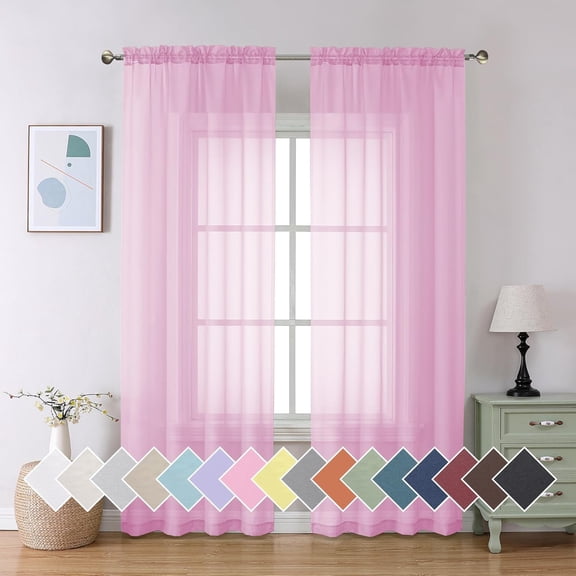 Light Pink Sheer Curtains 84 Inches Long 2 Panels Set, Semi Transparent Voile Rod Pocket Sheer Window Drapes for Bedroom Bed Canopy Living Room Dining Wedding Party Backdrop, 40W x 84L inch