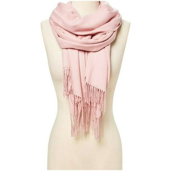 Light Pink Solid Scarfs for Women Fashion Warm Neck Womens Winter Scarves Pashmina Silk Scarf Wrap with Fringes for Ladies by Oussum