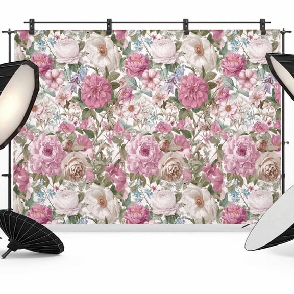 Light Pink Spring Floral Backdrop for Photoshoot,Photography Photo Studio Background Wall Backdrop,Vintage Summer Botanical Back Drop Banner Panel for Portraits Wedding Party Live Streaming 10x8Ft
