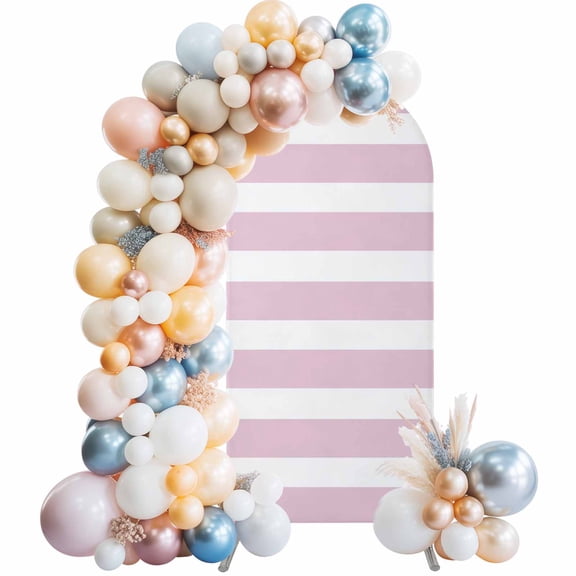 Light Pink Striped Arch Backdrop Cover 5 FT Modern Stripe Simple Style Abstract Stretchy Elastic Arch Stand Covers Spandex Arched Background Birthday Wedding Party Decoration (No Stand)