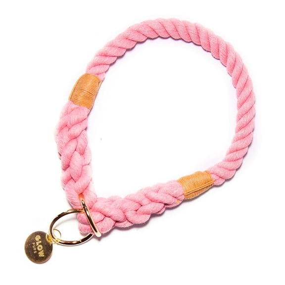 Blush Light Pink Cotton Rope Dog Collar, X-Large - Glow Pups