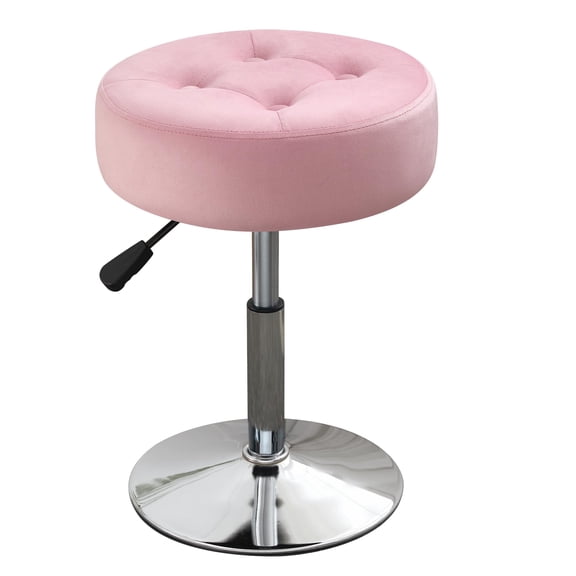 Light Pink Tufted Swivel Vanity Stool With Adjustable Height Chrome Base