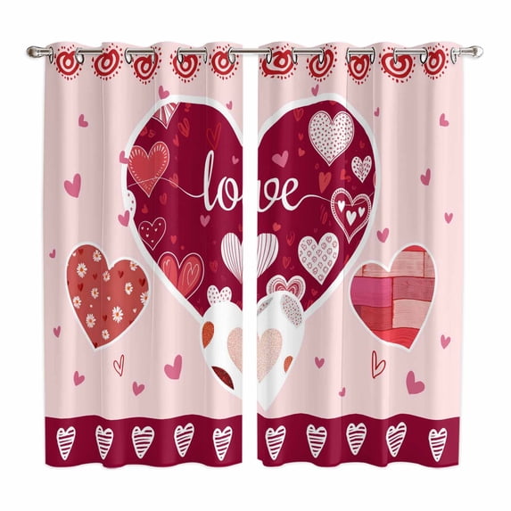 Light Pink Valentines Day Kitchen Curtains Window Panels, Love Hearts Romantic Farmhouse Insulated Window Treatment Curtain, Grommet Curtains for Bedroom/Living Room/Bathroom, 2 Piece 42"Wx63"L