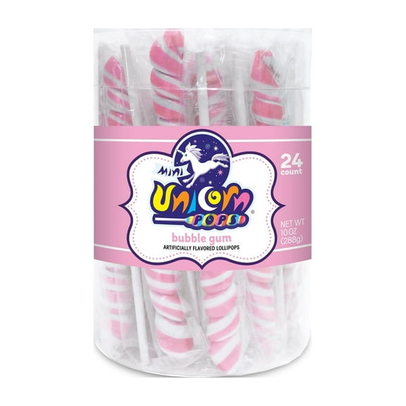 Light Pink & White Bubble Gum Mini Unicorn Pop - 24 Count Tub