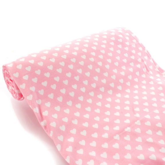 Light Pink White Hearts DBP Fabric - Double Brushed Polyester 4 Way Stretch - 1/2 yard