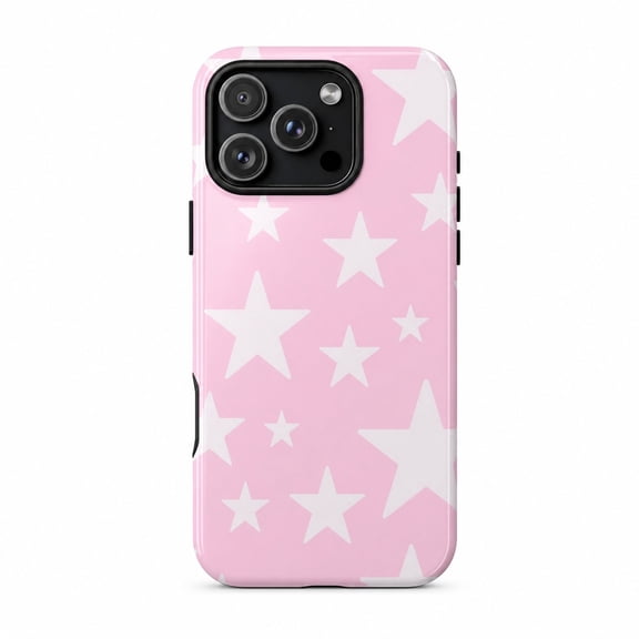 Light Pink White Star Tough Phone Case for iPhone 17 16 15 14 13 12 11, Y2K Girly Dual-Layer Cover