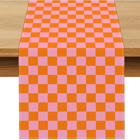 Light Pink and Orange Checkered Table Runner Tequila Sunrise Birthday Party Decoration Mexican Bridal Shower Home Kitchen Table Decor