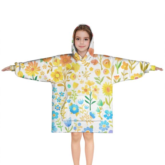 Light Pioneer Flower Pattern Blanket Hoodies for Kids 6-13YR Oversize Wearable Blanket Hoodies for Boys Girls Teens