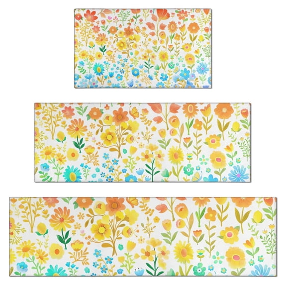 Light Pioneer Flower Pattern Kitchen Rugs Sets Of 3,Kitchen Runner Rugs Non Skid Washable,Decorative Kitchen Floor Mats for Kitchen,Sink,Laundry,17"x30"+ 17"x47" + 17"x59"