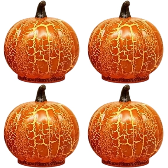 Light Up Plastic Jack O'Lantern Set of 4, LED Pumpkin Lanterns with Traditional Carved Expression, Warm Glow, Weatherproof, Battery-Powered, Stable Flat Base, for Indoor/Outdoor Halloween Party Decor