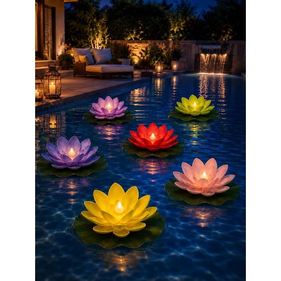 Light Up Pool Flowers,Solar Lily Floating Pool Lights that Float Decorations Holiday Artificial Lotus Lantern LED Water Lilies for Pond Pads Glowing Flower for Garden Party Summer Decoration