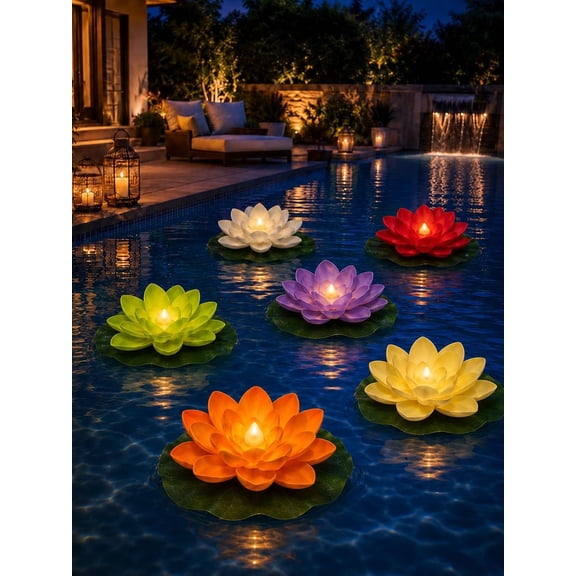 Light Up Pool Flowers,Solar Lily Floating Pool Lights that Float Decorations Holiday Artificial Lotus Lantern LED Water Lilies for Pond Pads Glowing Flower for Garden Party Summer Decoration