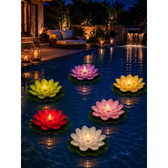 Light Up Pool Flowers,Solar Lily Floating Pool Lights that Float Decorations Holiday Artificial Lotus Lantern LED Water Lilies for Pond Pads Glowing Flower for Garden Party Summer Decoration