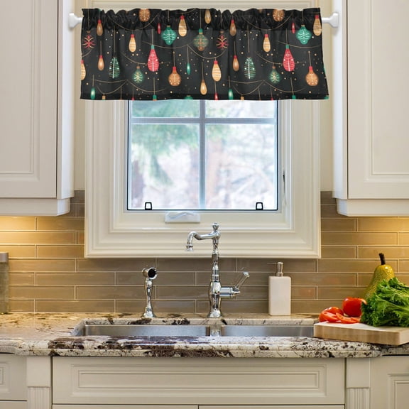 Light Post Christmas Lamp Curtain Valances Farmhouse Design Window Treatment Decor Blackout Rod Pocket for Windows Living Room Kitchen 54" x 18"