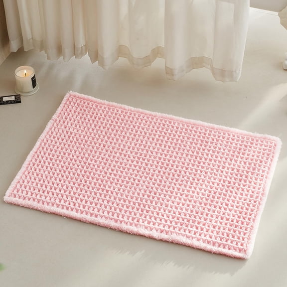 Light Ppink Bathroom Rugs Waffle Bath Mat Non Slip Washable Quick Dry Cute Boho Farmhouse Decor 30"x20"