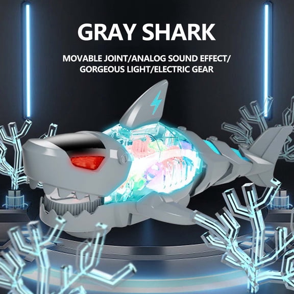 Light Projector, Battery Powered Led Lights, 11X4 In, Transparent Gear Shark, Obstacle Avoiding Walking Toy, Projector Night Light For Kids, Gray Hue, 1 Pc, 3 Battery Pack, 1