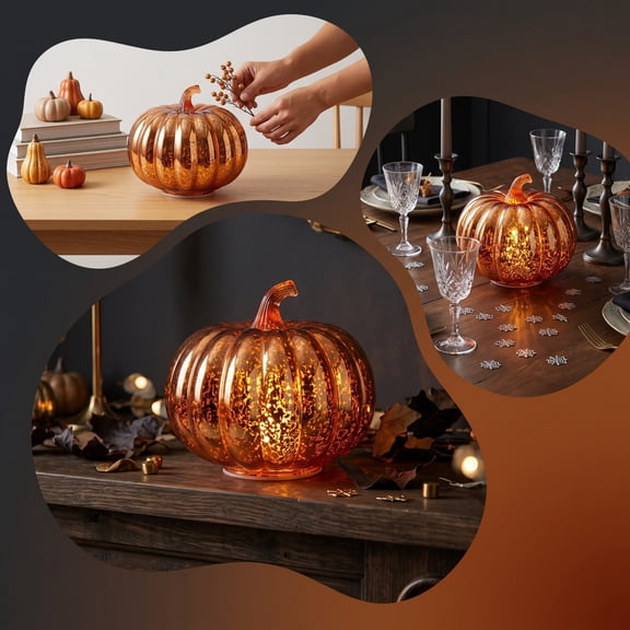 Light Up Pumpkin Decor, LED Tabletop Light, Halloween Accent for Desk Shelf Mantel Nightstand Window and Decor, Plastic and Lighting Components with Illumination and Stable Display Form