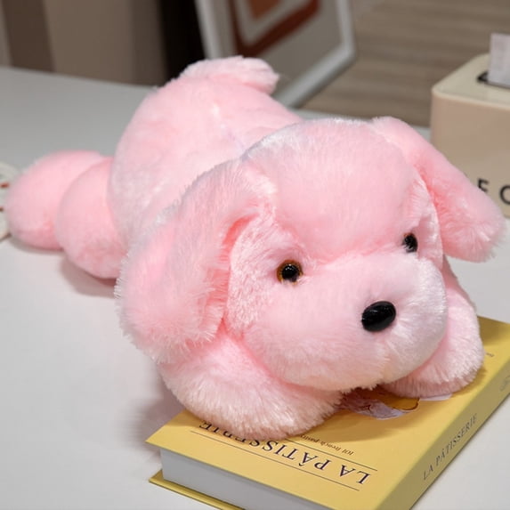 Light Up Puppy Stuffed Animal, Bedtime Soft Plush Toy Lying Dog Plushies, Cute Weighted Stuffed Animals, Colorful Glow Plush Puppy Gifts for Children Pink