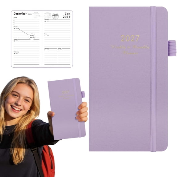 Light Purple 2027 Pocket Planner Weekly Monthly Agenda Book 3.86x7.09 Inch Compact Academic Calendar Planner January to December 2027 Purse Size Planner