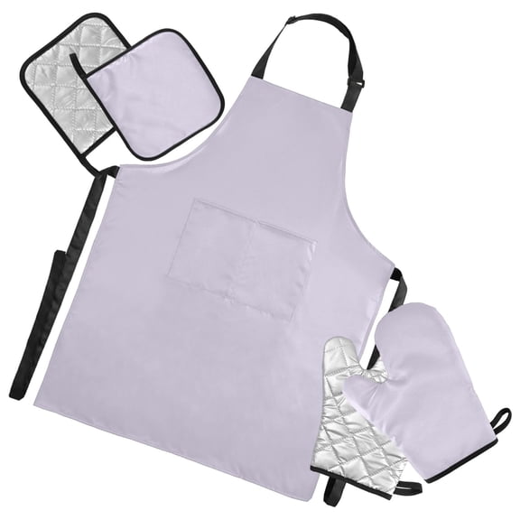 Light Purple 5 Pcs Kitchen Set Heat Resistant Oven Mitts and Non-Slip Pot Holders with Adjustable Cooking Apron