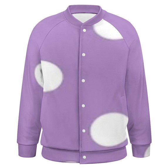 Light Purple And White Polka Dots Pattern Baseball Jersey Fashion Ribbed Sleeve Man Women's Jacket Motion Tops XXS-6XL