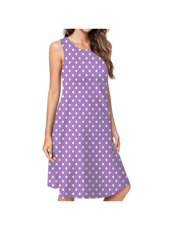 Light Purple And White Polka Dots Pattern Dress Elegant Party Dresses Evening Dresses Women Dress Sleeveless Dress Ladies Dresses