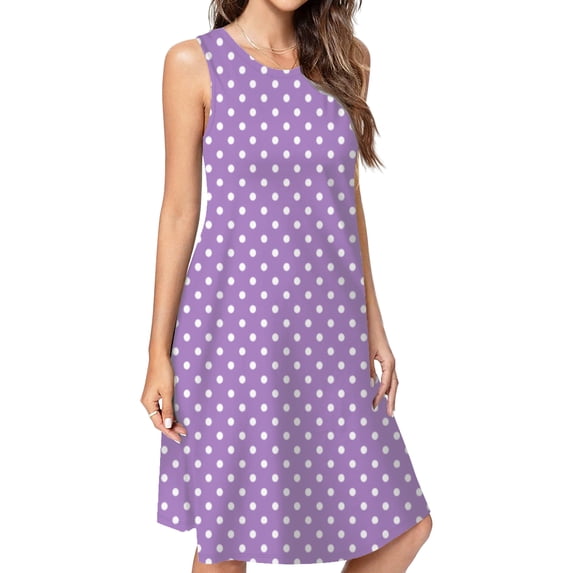 Light Purple And White Polka Dots Pattern Dress Loose Women'S Dress Beach Dresses With Pockets Dresses For Womens